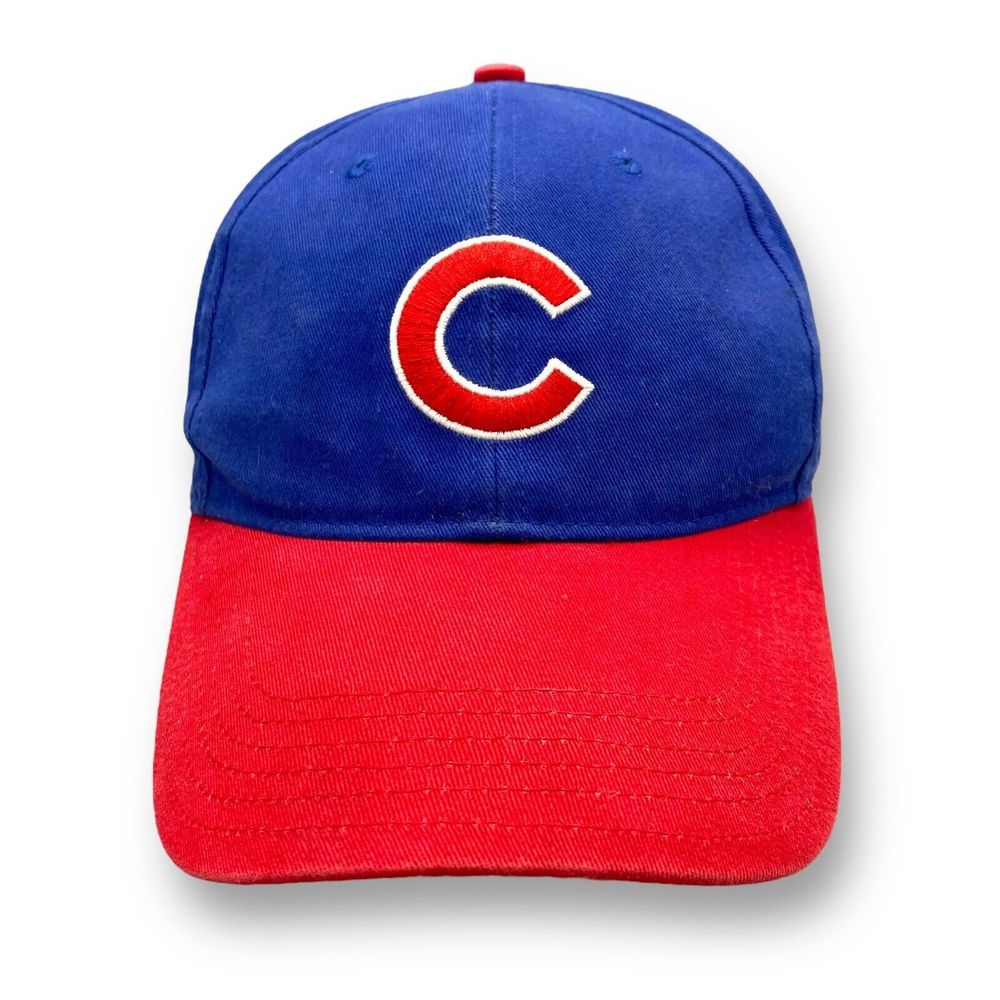 Vintage Looking CHICAGO CUBS MLB ADJUSTABLE BASEBALL HAT CAP Blue with Red Brim